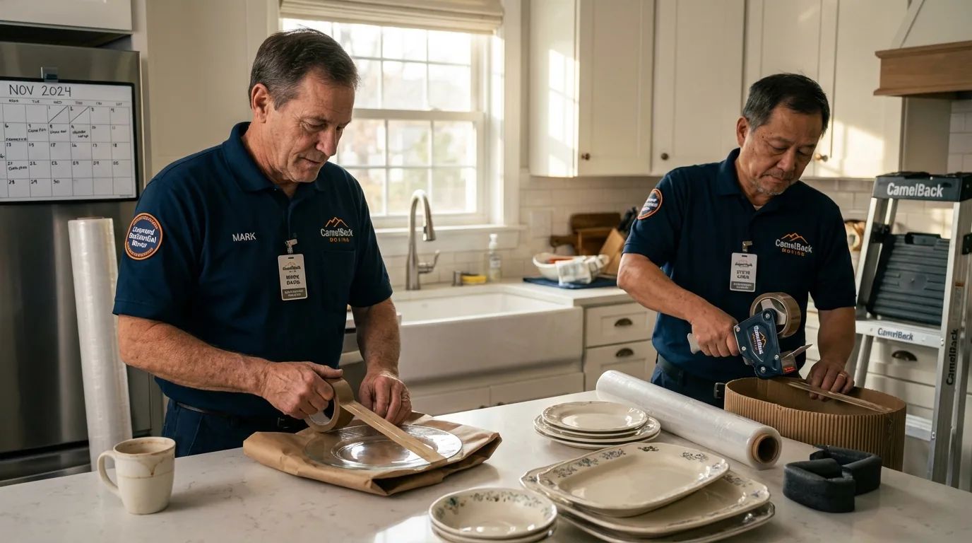 Professional crew packing kitchen dishware in Orangeburg, SC
